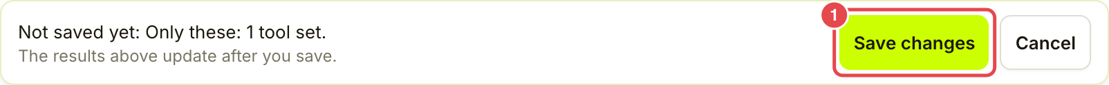 Save changes 栏，显示一个已选工具集，并标出 Save changes