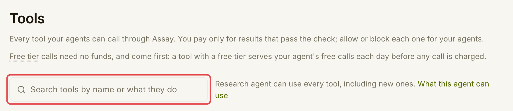 Explore Tools 搜索页面，显示 Research 智能体的访问摘要