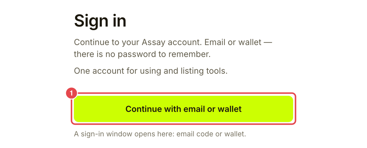 登录页面，已标出 Continue with email or wallet
