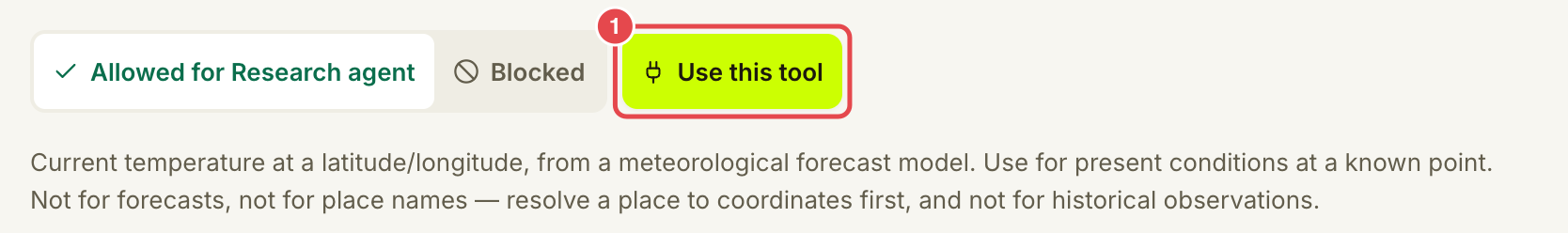 展开的天气工具描述和 Use this tool