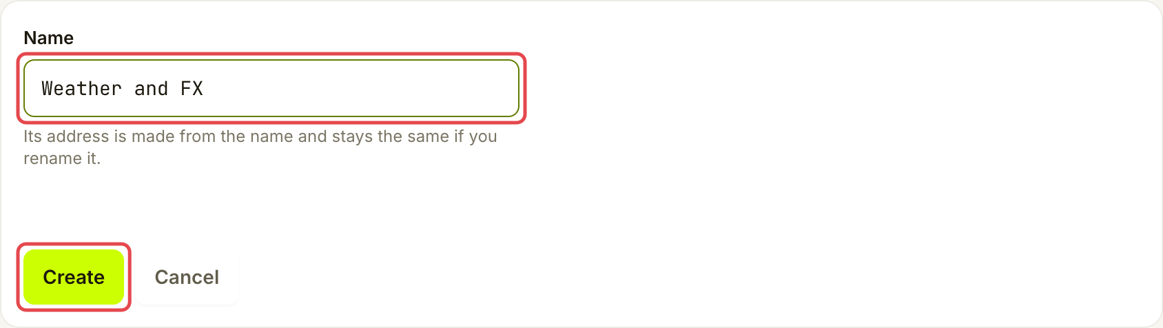 新工具集表单，已标出 Name 和 Create